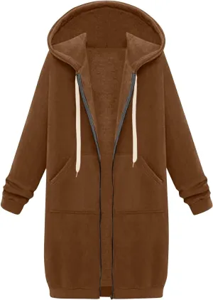 Women's Zip Up Long Hoodies Long Sleeve Drawstring Hooded Sweatshirts 2025 Fall Oversized Fleece Jackets with Pockets