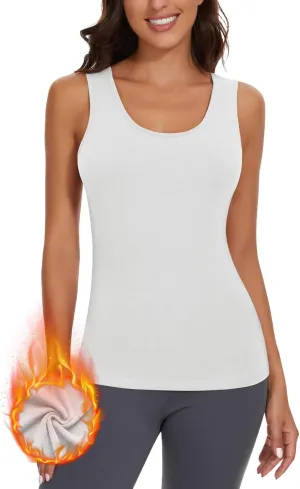 WOWENY Thermal Tank Top for Women Fleece Lined Thermal Shirts Sleeveless Tops Camisole Warm Base Layer Vest Cold Weather