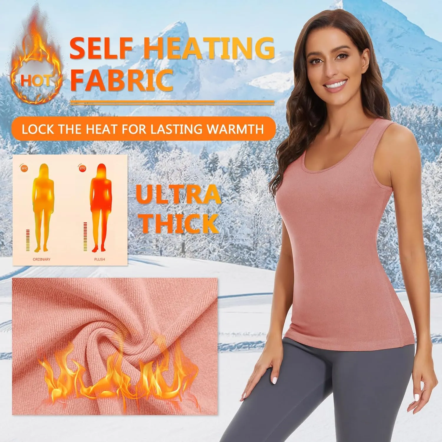 WOWENY Thermal Tank Top for Women Fleece Lined Thermal Shirts Sleeveless Tops Camisole Warm Base Layer Vest Cold Weather