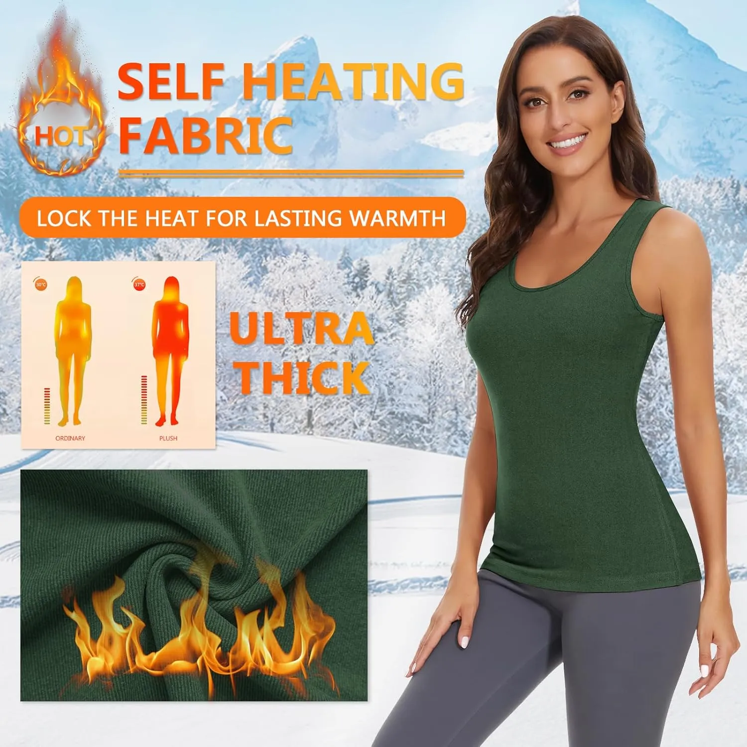 WOWENY Thermal Tank Top for Women Fleece Lined Thermal Shirts Sleeveless Tops Camisole Warm Base Layer Vest Cold Weather