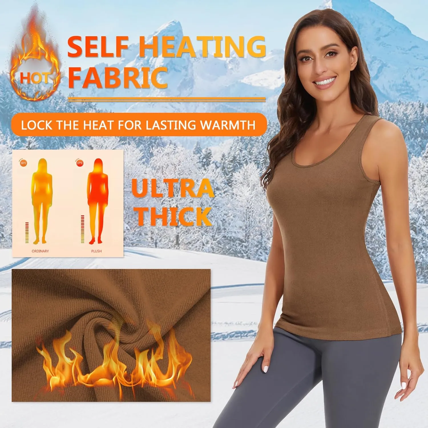 WOWENY Thermal Tank Top for Women Fleece Lined Thermal Shirts Sleeveless Tops Camisole Warm Base Layer Vest Cold Weather