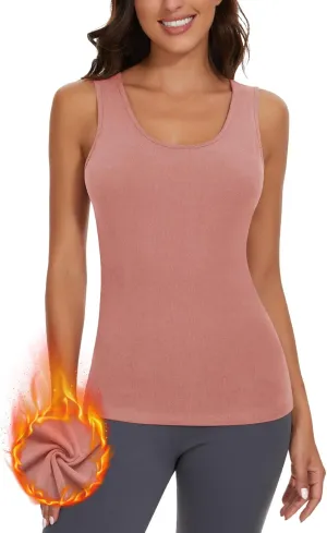 WOWENY Thermal Tank Top for Women Fleece Lined Thermal Shirts Sleeveless Tops Camisole Warm Base Layer Vest Cold Weather