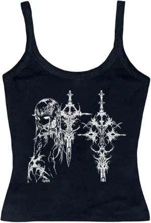 Y2k Camisole Grunge Emo Graphic Baby Tank Top Summer 2000s Vintage Coquette Spaghetti Strap Cute Crop Tops