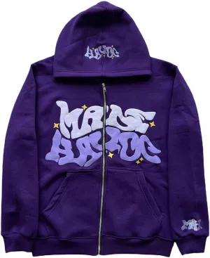 Y2k Hoodies Puff Print Hoodie Grunge Graphic Zip Up Hoodies Y2k Jacket Hip Hop Streetwear Aesthetic Sweatshirts