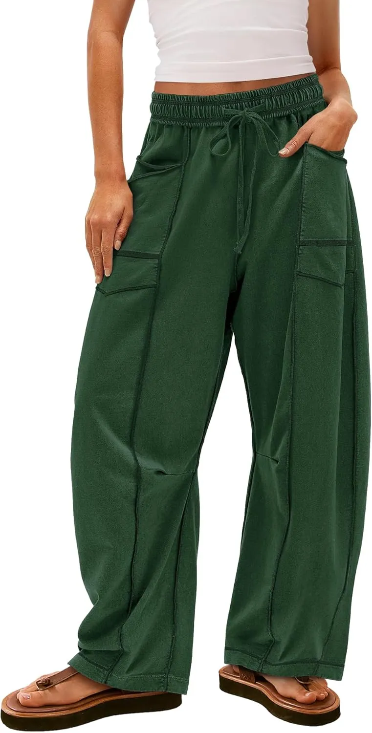 Yanekop Womens Baggy Wide Leg Pants Casual Summer Palazzo Pants Drawstring Waist Lounge Pants with Pockets
