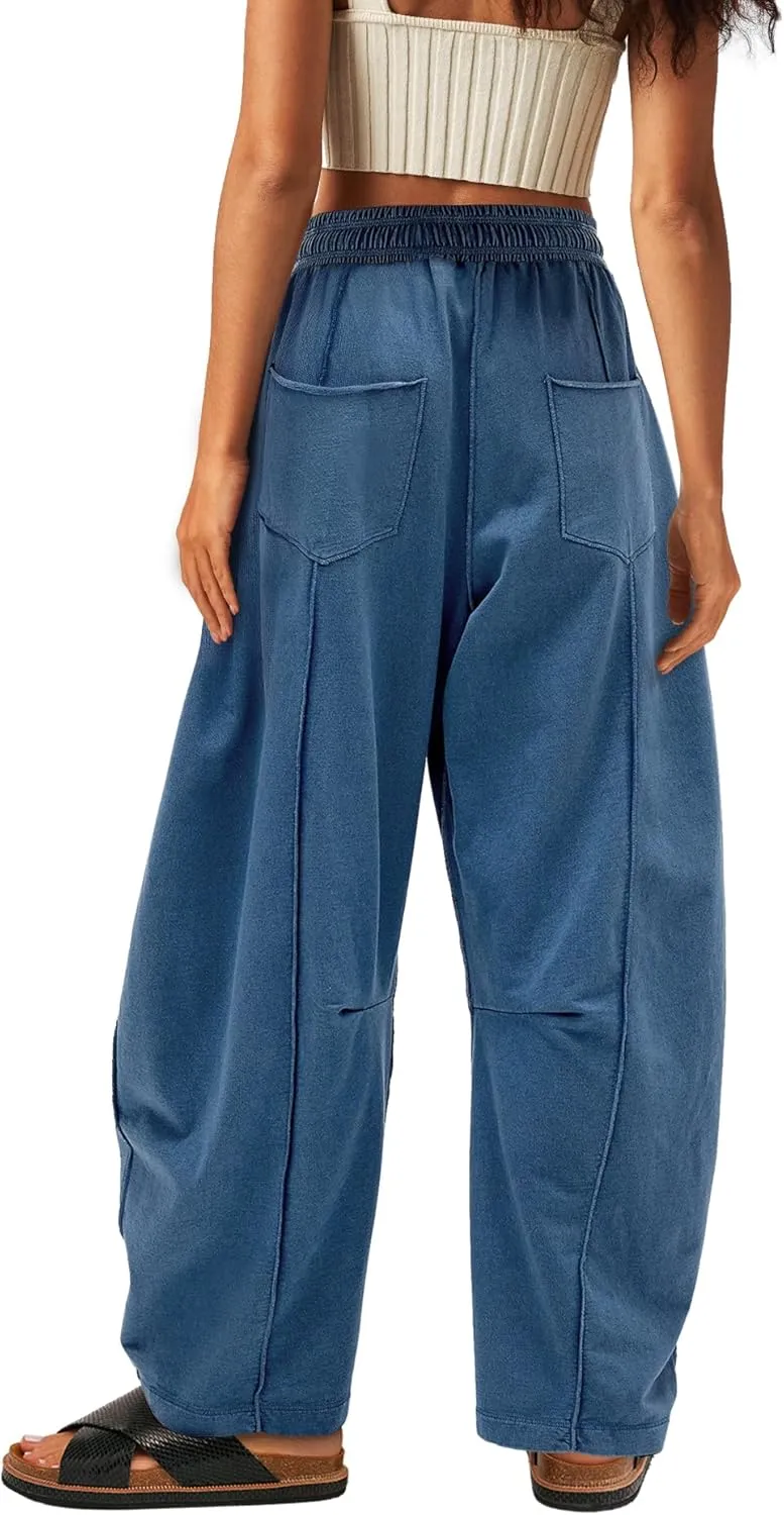 Yanekop Womens Baggy Wide Leg Pants Casual Summer Palazzo Pants Drawstring Waist Lounge Pants with Pockets