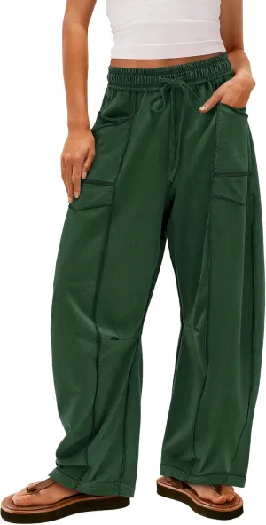 Yanekop Womens Baggy Wide Leg Pants Casual Summer Palazzo Pants Drawstring Waist Lounge Pants with Pockets