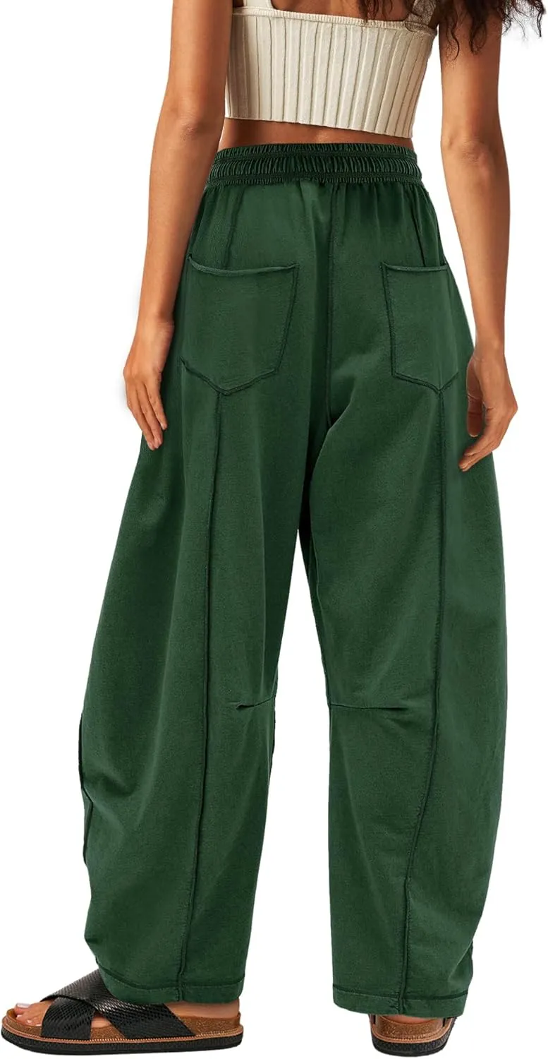 Yanekop Womens Baggy Wide Leg Pants Casual Summer Palazzo Pants Drawstring Waist Lounge Pants with Pockets