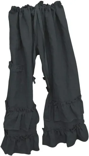 YOLAI Women Solid Cotton Linen Folds Trousers Casual Ruffled Loose Pants Drawstring Cropped Summer Beach Trousers