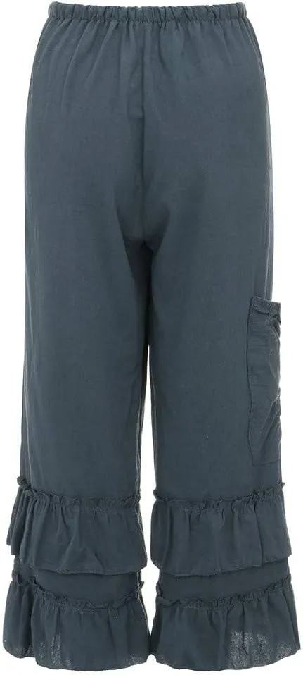 YOLAI Women Solid Cotton Linen Folds Trousers Casual Ruffled Loose Pants Drawstring Cropped Summer Beach Trousers