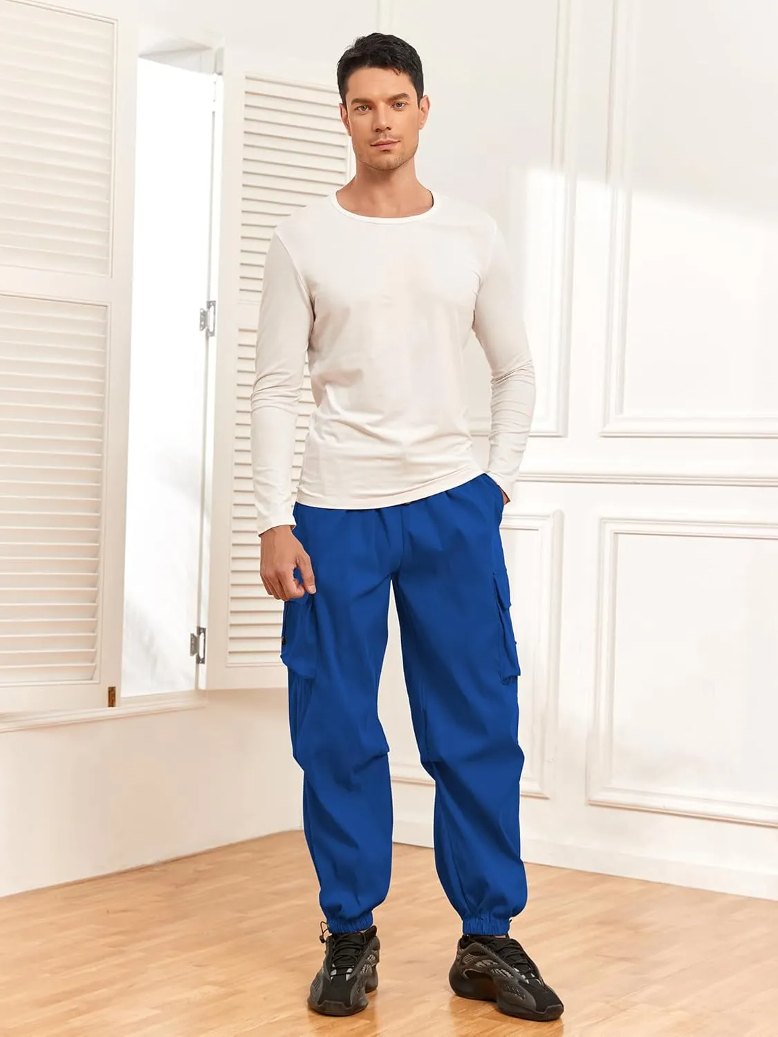 ZAFUL Flat Pocket Parachute Pants for Men Casual Baggy Cargo Pants Unisex Street Y2K Pants Drawstring Trouser
