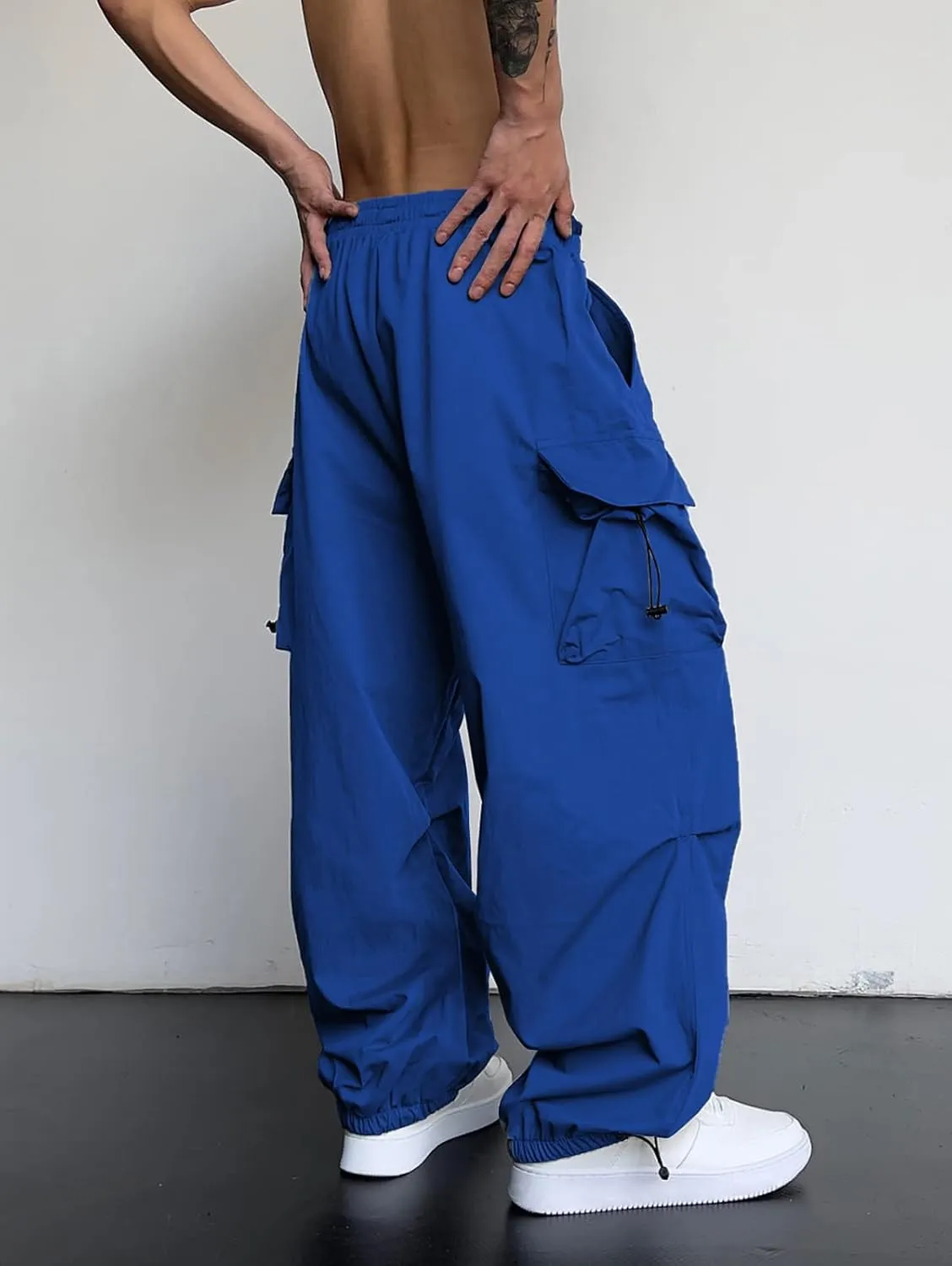ZAFUL Flat Pocket Parachute Pants for Men Casual Baggy Cargo Pants Unisex Street Y2K Pants Drawstring Trouser