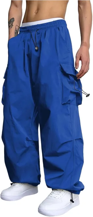 ZAFUL Flat Pocket Parachute Pants for Men Casual Baggy Cargo Pants Unisex Street Y2K Pants Drawstring Trouser