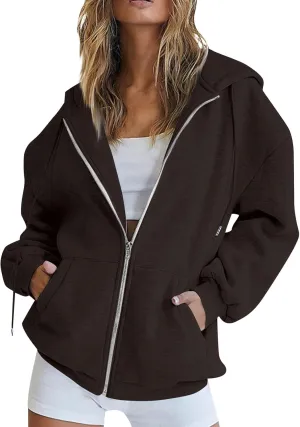 Zip Up Hoodie Women Fleece Lined Long Sleeve Oversized Sweatshirt Cute Hoodies Y2K Trendy Fall Jackets with Pockets