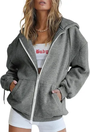 Zip Up Hoodies for Women Oversized Long Sleeve Sweatshirts Casual Y2K Fashion Jackets with Pockets 2024 Fall
