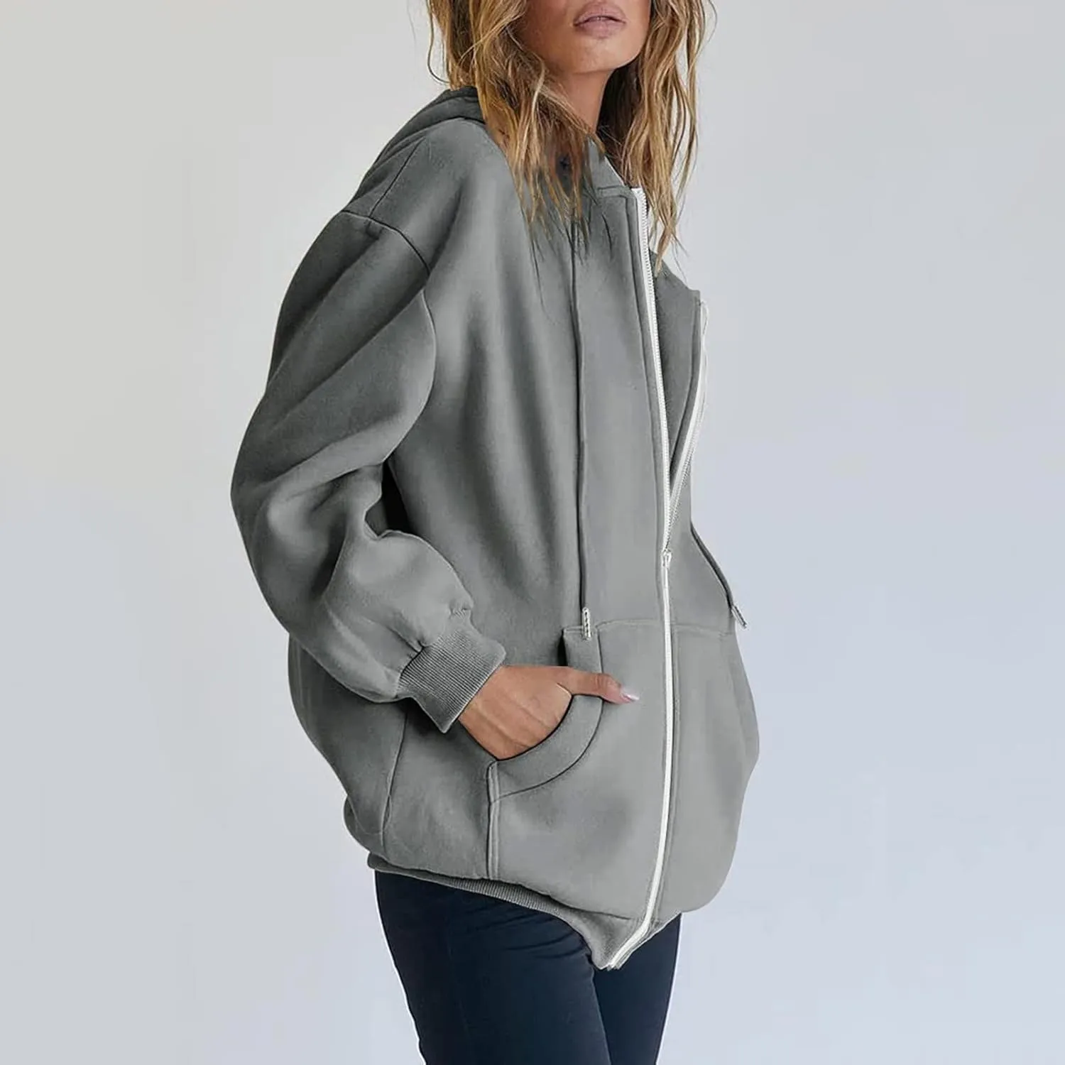 Zip Up Hoodies for Women Oversized Long Sleeve Sweatshirts Casual Y2K Fashion Jackets with Pockets 2024 Fall