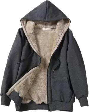 ZOCANIA Women's Hoodie Sherpa Lined Fleece Thermal Jacket Oversized Pullover Long Sleeve Zip Up with Pocket Winter Coats