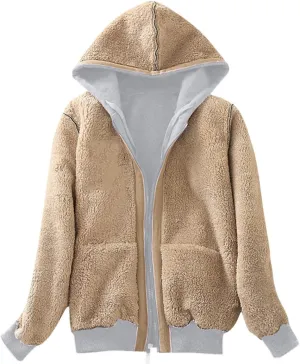 ZOCANIA Women's Hoodie Sherpa Lined Fleece Thermal Jacket Oversized Pullover Long Sleeve Zip Up with Pocket Winter Coats
