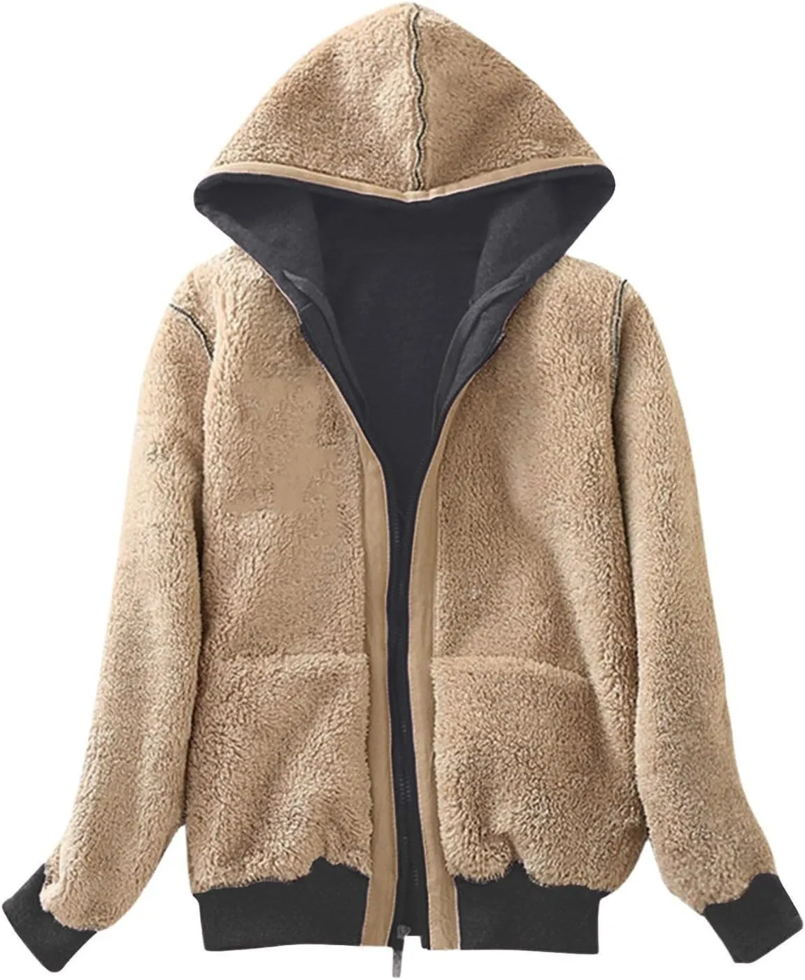 ZOCANIA Women's Hoodie Sherpa Lined Fleece Thermal Jacket Oversized Pullover Long Sleeve Zip Up with Pocket Winter Coats