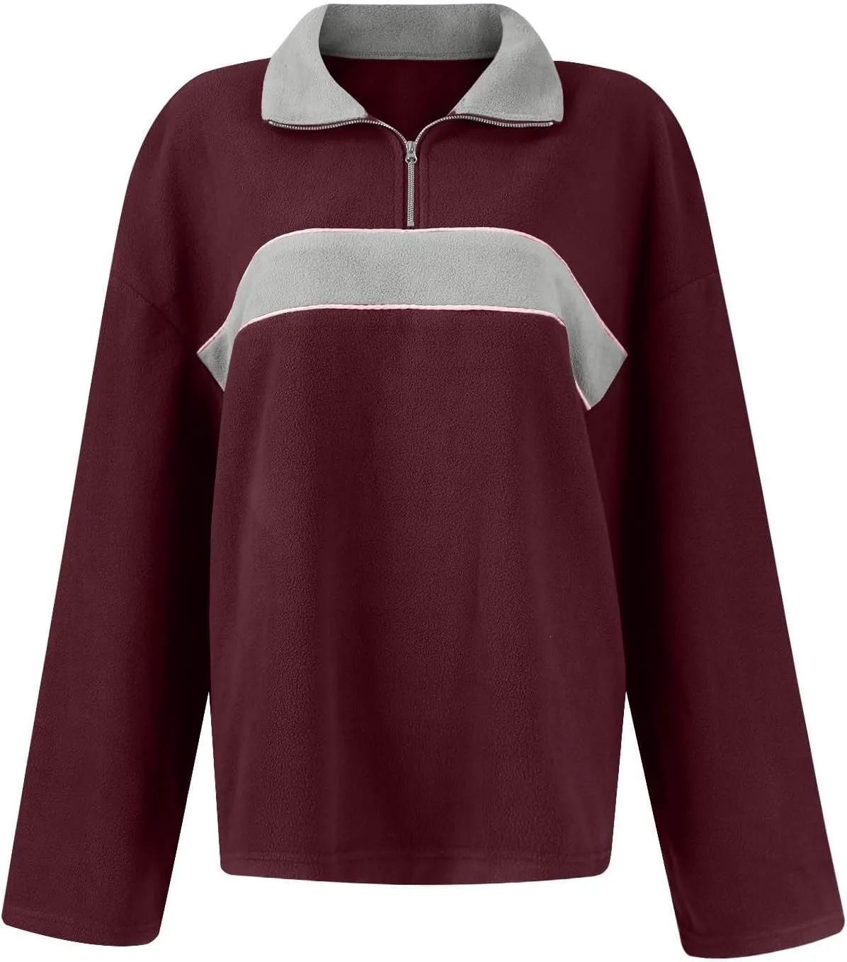 ZWRXW Women's Oversized Half Zip Sweatshirts Color Block Long Sleeve Lapel Pullover Casual Loose Fit Tops Fall Winter Clothes